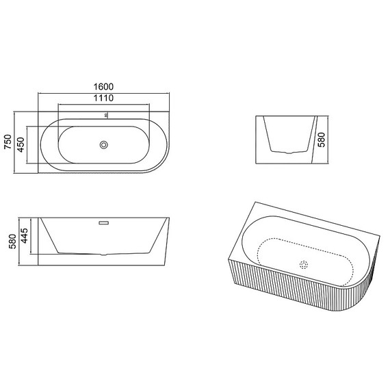 Ванна акриловая Azario LAGO GARDA 160x75 см AZ-6724-A2 L 16075 с каркасом фото 6