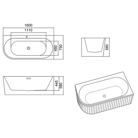 Ванна акриловая Azario LAGO GARDA 160x75 см AZ-6724-A2 R 16075 с каркасом фото 6