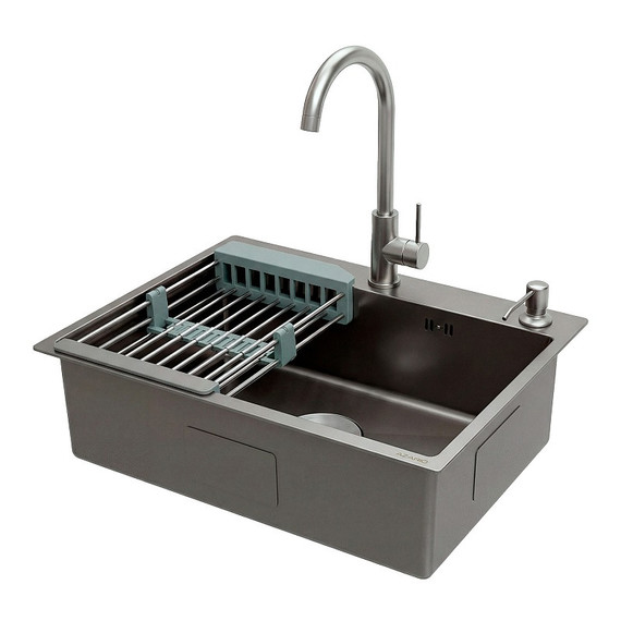 Кухонная мойка Azario Nicole AZG5050H (сифон, дозатор и коландер в комплекте) серый соты фото 5