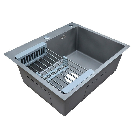 Кухонная мойка Azario Nicole AZG6050H (сифон, дозатор и коландер в комплекте) серая соты фото 3