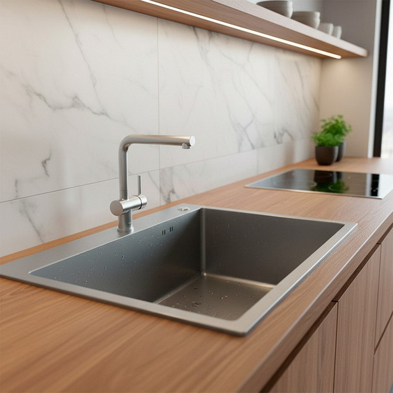 Кухонная мойка Azario Nicole AZG6050H (сифон, дозатор и коландер в комплекте) серая соты фото 5