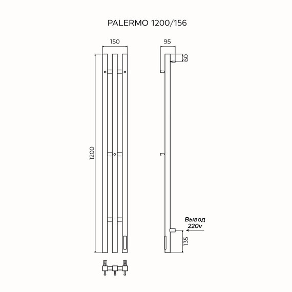 Полотенцесушитель электрический Azario PALERMO AZ83916B П3 150x1200 мм R, чёрный фото 2
