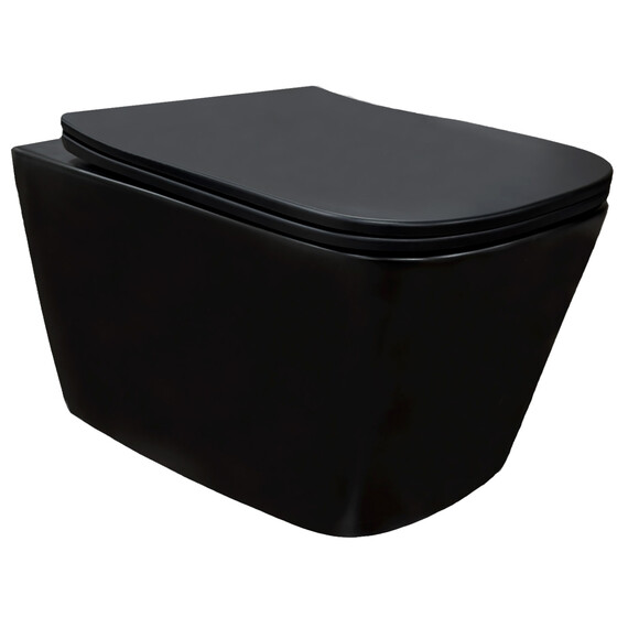 Унитаз подвесной безободковый Azario Cascad-Black AZ-2303A-MB с быстросъемным сиденьем микролифт (система смыва Торнадо) чёрный матовый фото 2