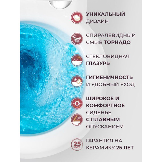 Унитаз подвесной безободковый Cezares Grande-Tor CZR-308-TH-TOR/SC с тонкой крышкой микролифт (система смыва Торнадо) фото 20