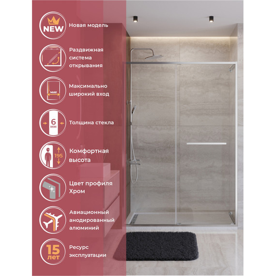 Душевая дверь Cezares Lux 140 см LUX-B-FS-11-140-C-CR, хром/прозрачное фото 2