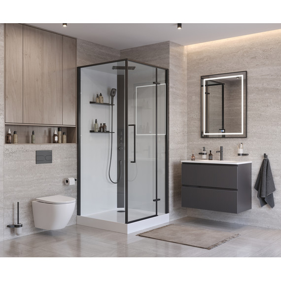 Душевое ограждение BelBagno Uno 90x90 см UNO-CAB-A-1-90-C-NERO-Bi-TOP-R, чёрный/прозрачное фото 4