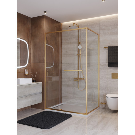 Душевое ограждение Cezares Lux 120x90 см LUX-AH-FS-11-120/90-C-BORO, брашированное золото/прозрачное фото 