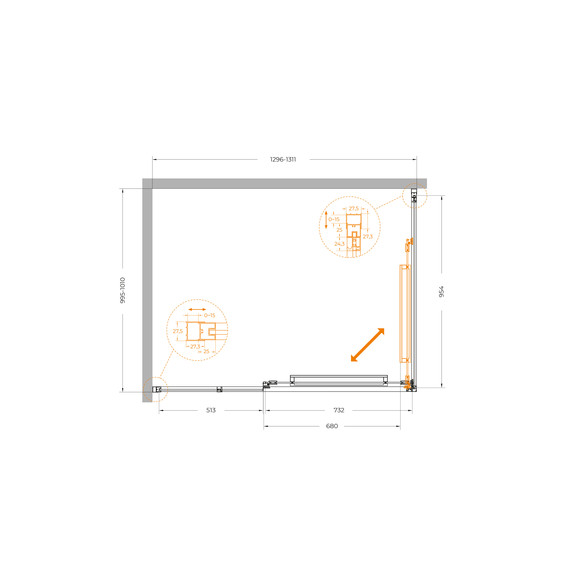 Душевое ограждение Cezares Lux 130x100 см LUX-AH-FS-11-130/100-C-GM, оружейная сталь/прозрачное фото 12