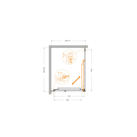 Душевое ограждение Cezares Lux 70x90 см LUX-AH-FS-1-70/90-C-GM, оружейная сталь/прозрачное фото 10