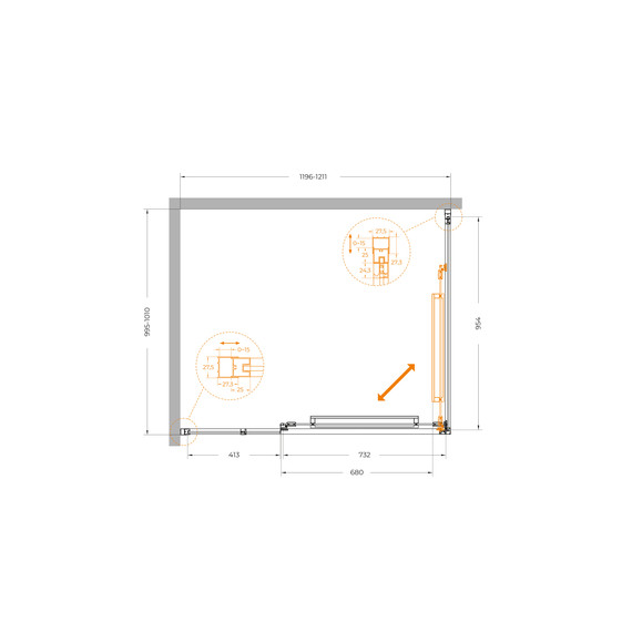 Душевое ограждение Cezares Lux 120x100 см LUX-AH-FS-11-120/100-C-GM, оружейная сталь/прозрачное фото 12
