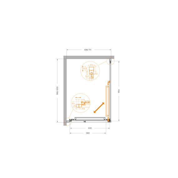 Душевое ограждение Cezares Lux 70x100 см LUX-AH-FS-1-70/100-C-GM, оружейная сталь/прозрачное фото 10