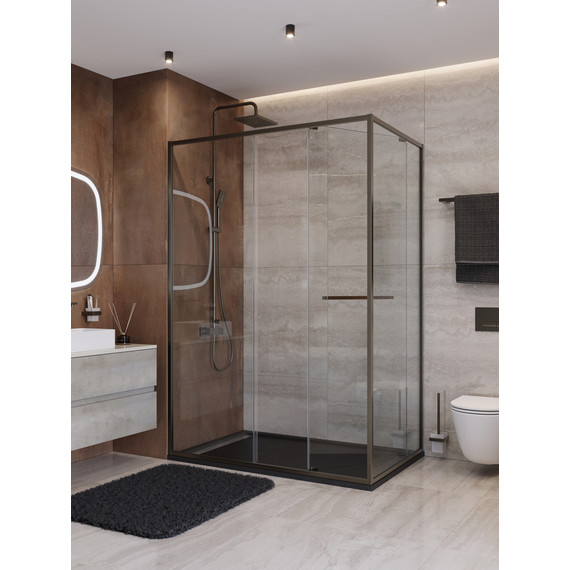 Душевое ограждение Cezares Lux 140x100 см LUX-AH-FS-11-140/100-C-GM, оружейная сталь/прозрачное фото 2