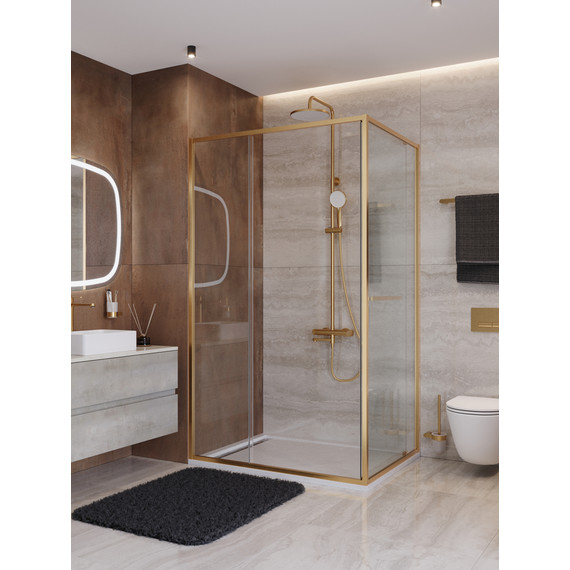 Душевое ограждение Cezares Lux 120x90 см LUX-AH-FS-11-120/90-C-BORO, брашированное золото/прозрачное фото 3