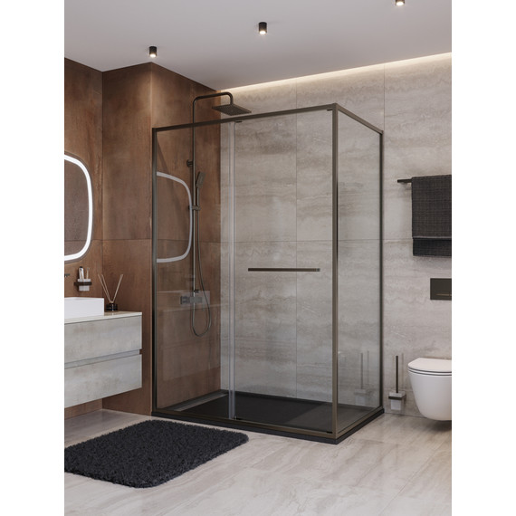 Душевое ограждение Cezares Lux 130x100 см LUX-AH-FS-11-130/100-C-GM, оружейная сталь/прозрачное фото 