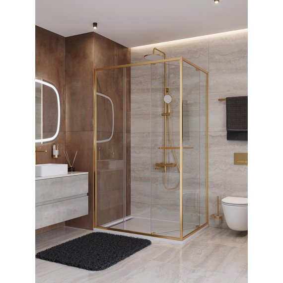 Душевое ограждение Cezares Lux 120x90 см LUX-AH-FS-11-120/90-C-BORO, брашированное золото/прозрачное фото 2