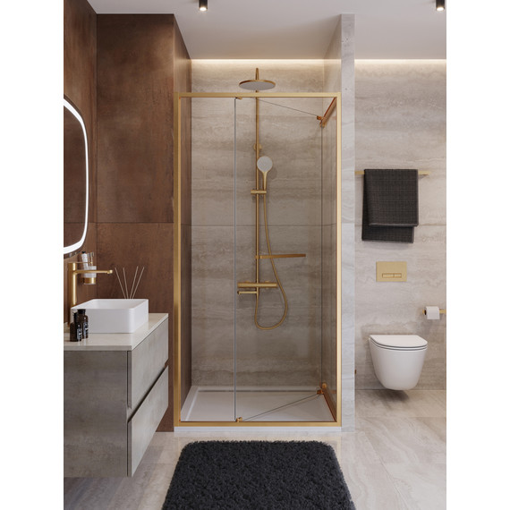 Душевая дверь Cezares Lux 100 см LUX-B-FS-1-100-C-BORO, брашированное золото/прозрачное фото 3