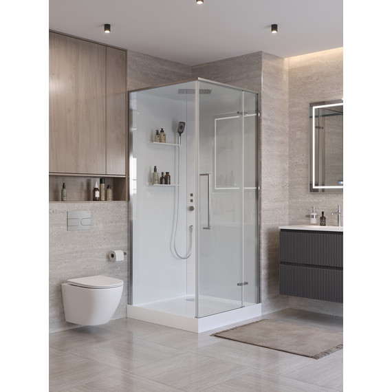 Душевое ограждение BelBagno Uno 90x90 см UNO-CAB-A-1-90-C-Cr-Bi-TOP-R, хром/прозрачное фото 