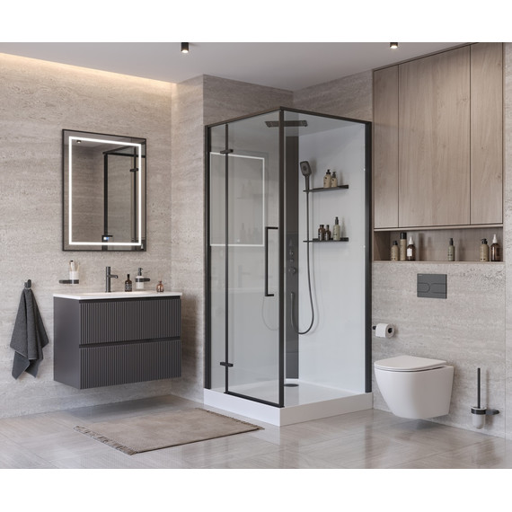 Душевое ограждение BelBagno Uno 90x90 см UNO-CAB-A-1-90-C-NERO-Bi-TOP-L, чёрный/прозрачное фото 4