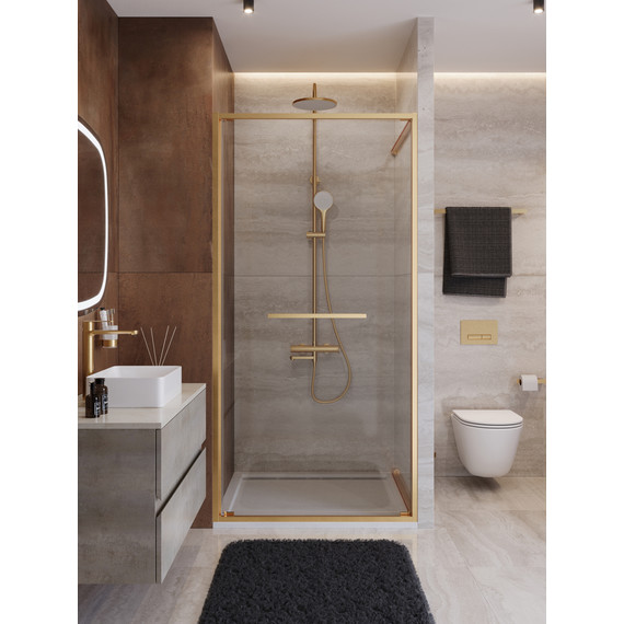 Душевая дверь Cezares Lux 100 см LUX-B-FS-1-100-C-BORO, брашированное золото/прозрачное фото 