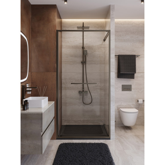 Душевая дверь Cezares Lux 90 см LUX-B-FS-1-90-C-GM, оружейная сталь/прозрачное фото 