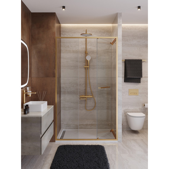 Душевая дверь Cezares Lux 120 см LUX-B-FS-11-120-C-BORO, брашированное золото/прозрачное фото 3