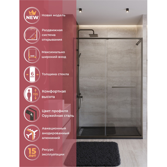 Душевая дверь Cezares Lux 140 см LUX-B-FS-11-140-C-GM, оружейная сталь/прозрачное фото 2