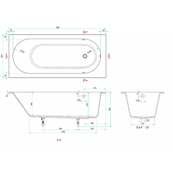 Ванна каменная Allen Brau Evo Oberon 180x80 2.3EV03.20 фото 14