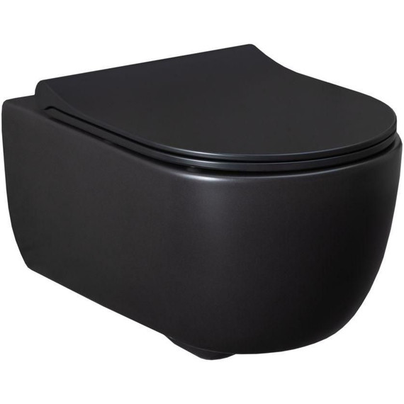 Унитаз подвесной безободковый Allen Brau Priority 4.31001.31 с тонкой крышкой микролифт, чёрный матовый фото 