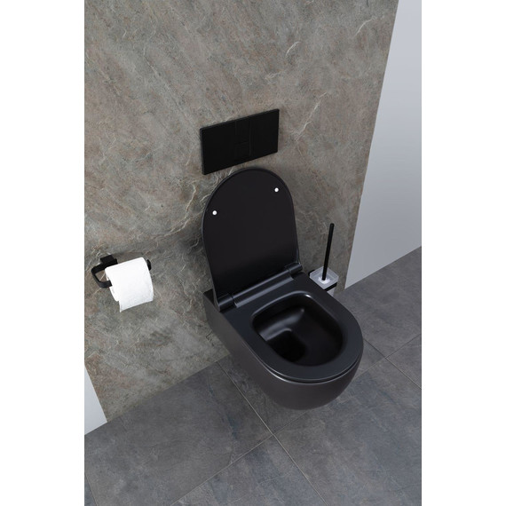 Унитаз подвесной безободковый Allen Brau Priority 4.31001.31 с тонкой крышкой микролифт, чёрный матовый фото 20