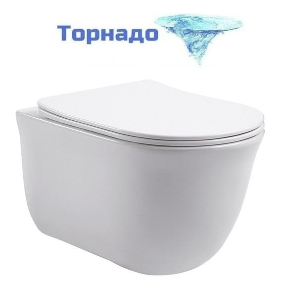 Унитаз подвесной Azario Lista AZ-1177T с тонким быстросъемным сиденьем микролифт (Система смыва Торнадо) фото 