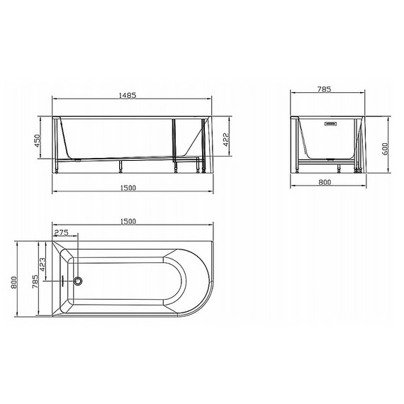 Ванна акриловая Azario Creo Ceramique Sheer A 150x80 см AZ-1859-B-1.5, в комплекте с сифоном и металлической рамой фото 3