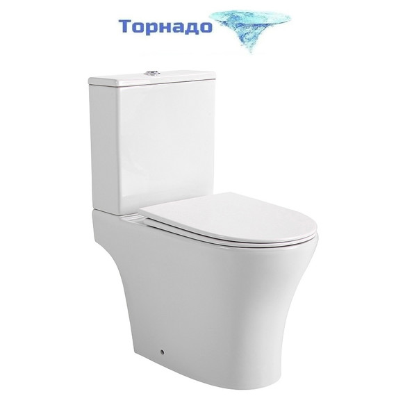 Унитаз-компакт безободковый Azario Reina AZ-2785T с тонким быстросъемным сиденьем микролифт (система смыва Торнадо) фото 