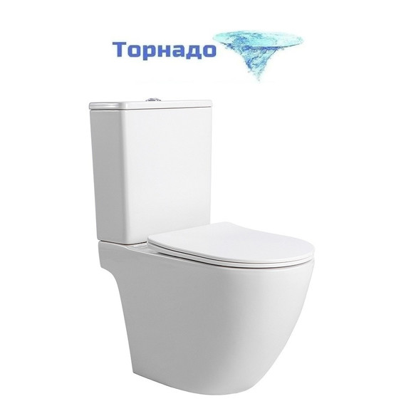 Унитаз-компакт безободковый Azario Levita AZ-2903T с тонким быстросъемным сиденьем микролифт (система смыва Торнадо) фото 