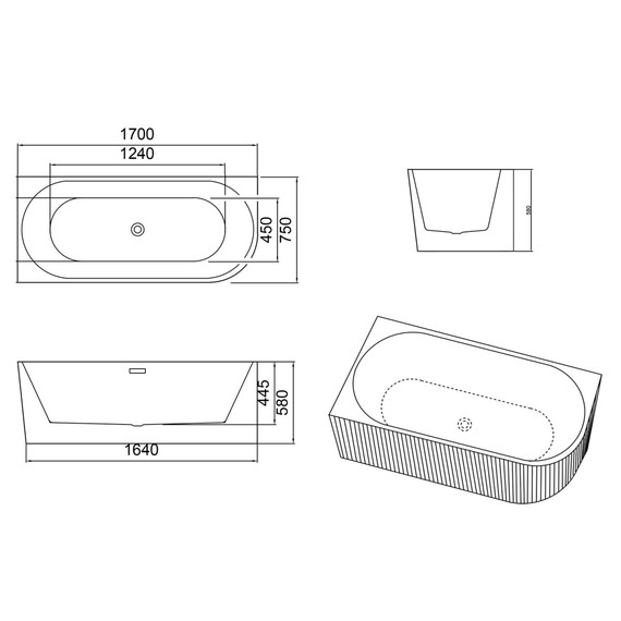 Ванна акриловая Azario Lago Blanco Black 170x75 см AZ-6724-1CLB 17075 (в комплекте с сифоном и металлической рамой) белый глянец/чёрный матовый фото 16