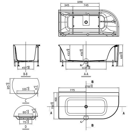 Ванна акриловая Azario Creo Ceramique Mist A 170x75 см AZ-8649-A-1.7, в комплекте с сифоном и металлической рамой фото 3