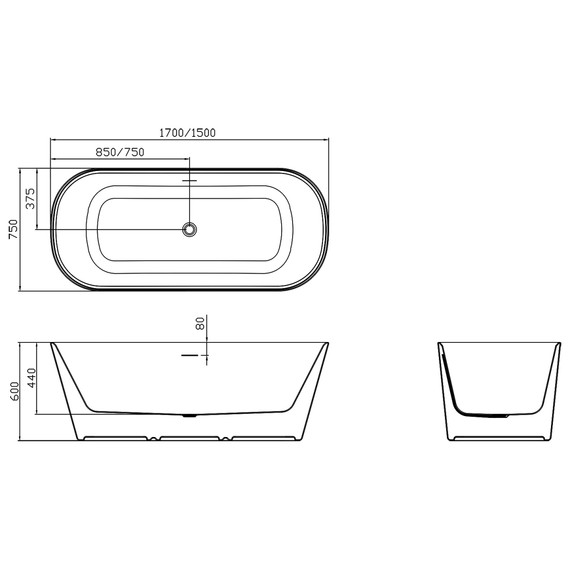 Ванна отдельностоящая Azario Creo Ceramique Crisp 150x75 см AZ-8692-1.5, в комплекте с сифоном и металлической рамой фото 3