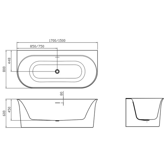 Ванна акриловая Azario Creo Ceramique Alba 150х80 см AZ-8695-1.5, в комплекте с сифоном и металлической рамой фото 3