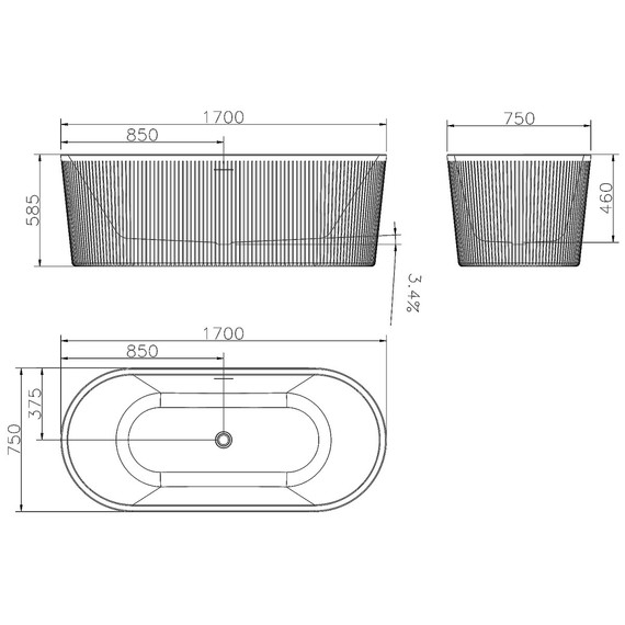 Ванна отдельностоящая Azario Creo Ceramique Reflejo 170x75 см AZ-8697-1.7, в комплекте с сифоном и металлической рамой фото 3