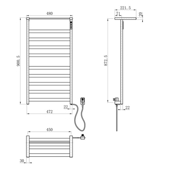 Полотенцесушитель электрический Wonzon & Woghand Frankfurt с полкой П10 450x900 мм WW-1029-BG, золото фото 2