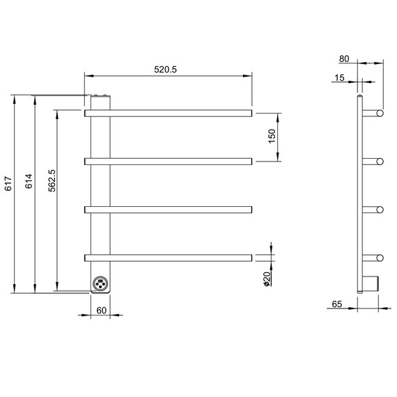 Полотенцесушитель электрический Wonzon & Woghand Nürnberg П4 520x617 мм WW-AL344-GM, темный графит фото 5