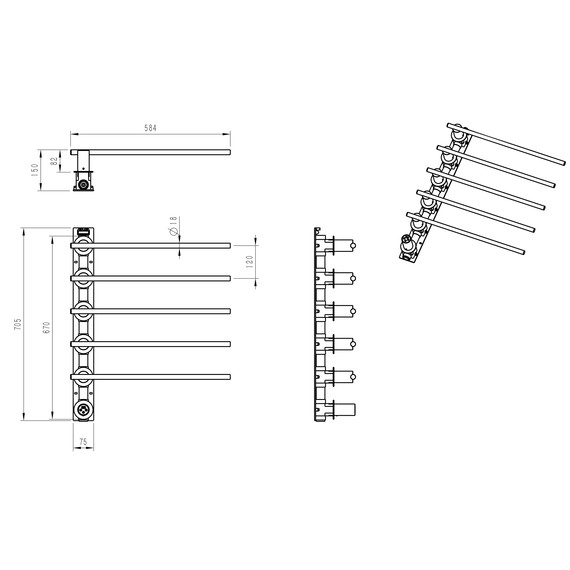Полотенцесушитель электрический Wonzon & Woghand Dortmund П5 585x680 мм WW-A365-BR, никель фото 5