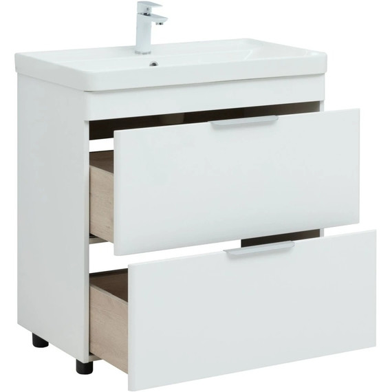 Тумба напольная с раковиной Aquanet Ирис New 80 см 00310154 (2 ящика) белый глянец фото 6