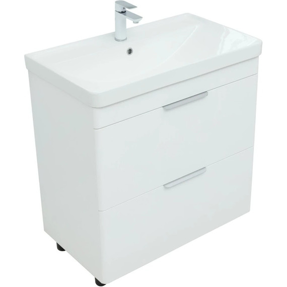 Тумба напольная с раковиной Aquanet Ирис New 80 см 00310154 (2 ящика) белый глянец фото 5