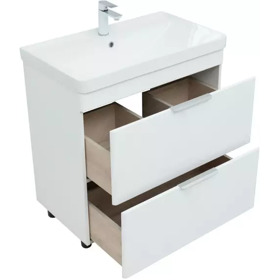 Тумба напольная с раковиной Aquanet Ирис New 80 см 00310154 (2 ящика) белый глянец фото 7