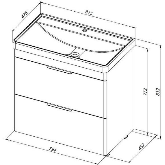 Тумба напольная с раковиной Aquanet Ирис New 80 см 00310154 (2 ящика) белый глянец фото 21