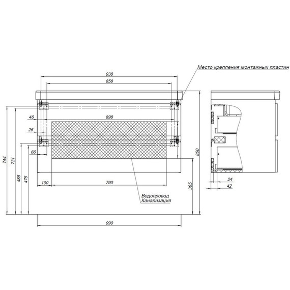 Тумба подвесная с раковиной Aquanet Вега 100 см 00316655, белый глянец фото 20