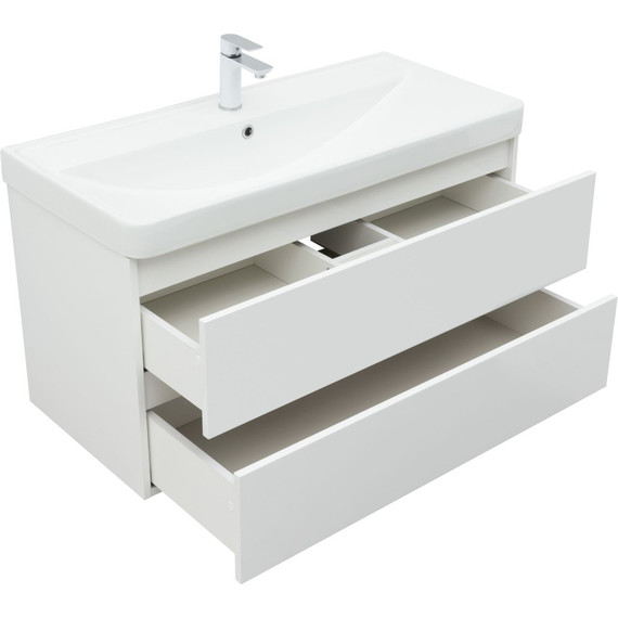 Тумба подвесная с раковиной Aquanet Вега 100 см 00316655, белый глянец фото 7