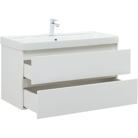 Тумба подвесная с раковиной Aquanet Вега 100 см 00316655, белый глянец фото 8