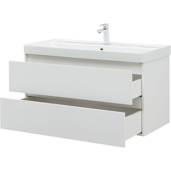 Тумба подвесная с раковиной Aquanet Вега 100 см 00316655, белый глянец фото 5