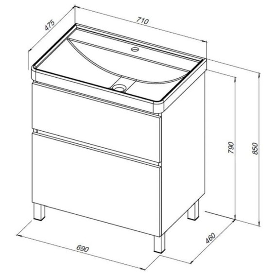 Тумба напольная с раковиной Aquanet Вега 70 см 00344122 (2 ящика) белый глянец фото 24
